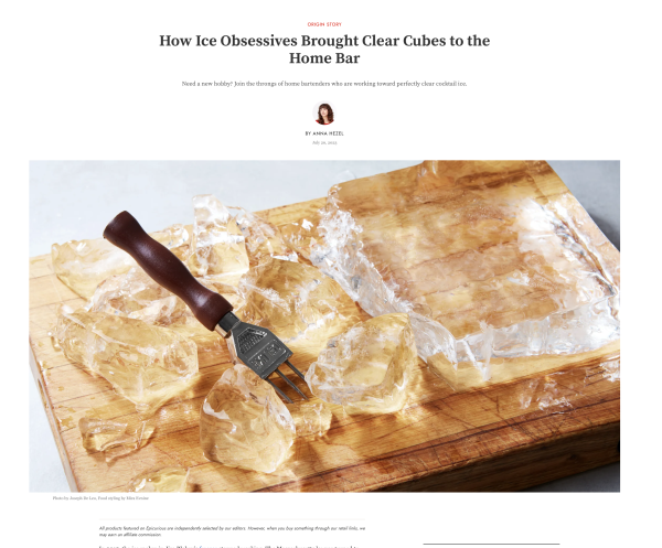 Epicurious: How Ice Obsessives Brought Clear Cubes to the Home Bar